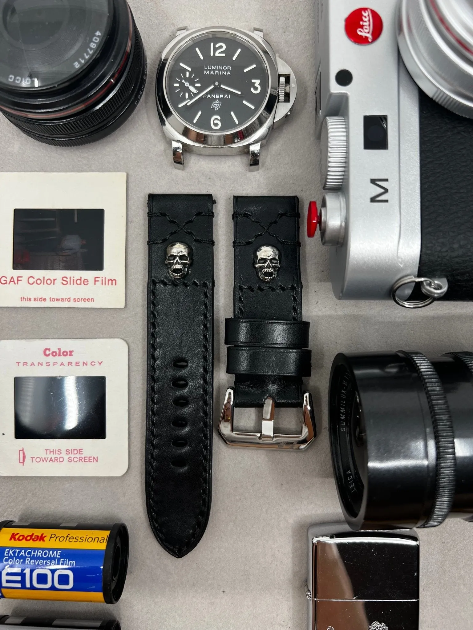 Black leather watch Straps 20mm, Sterling Silver 925 Skull, Buckle Watch Band 24mm Wrist Watch Straps in Black Stitching, Men gift ideas