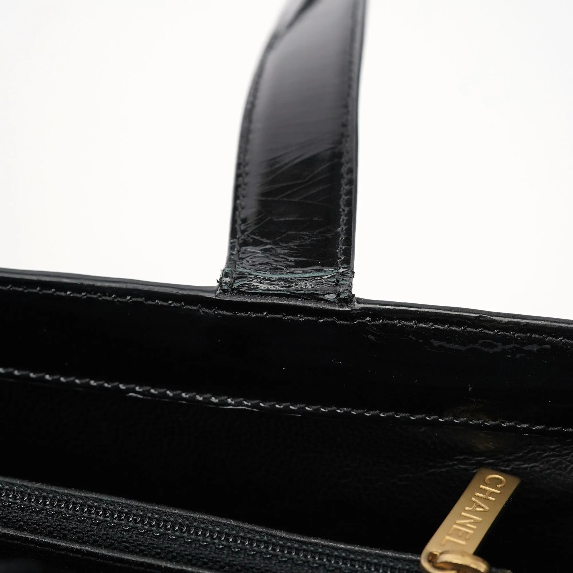 Black Patent Leather Logo Tote Bag
