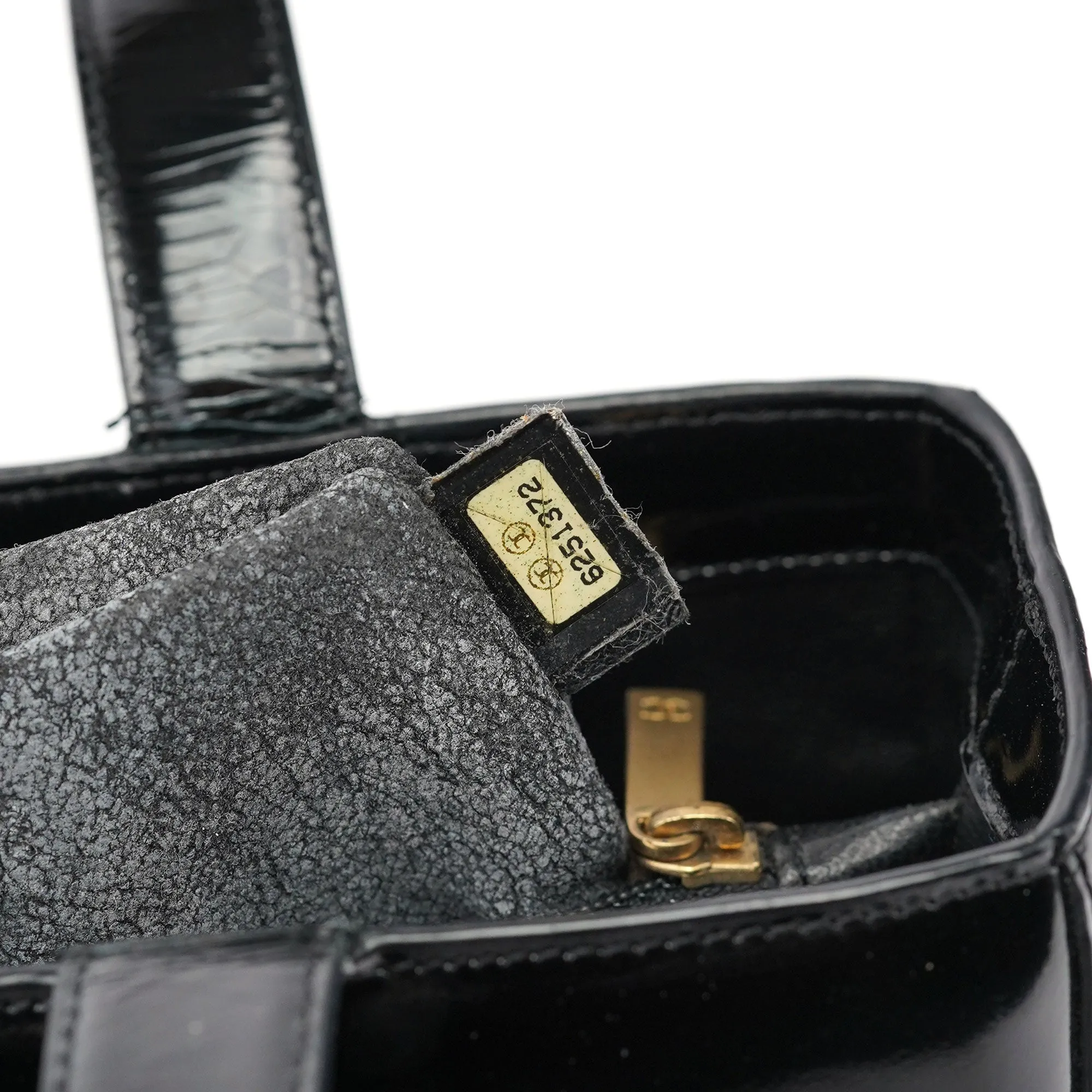 Black Patent Leather Logo Tote Bag