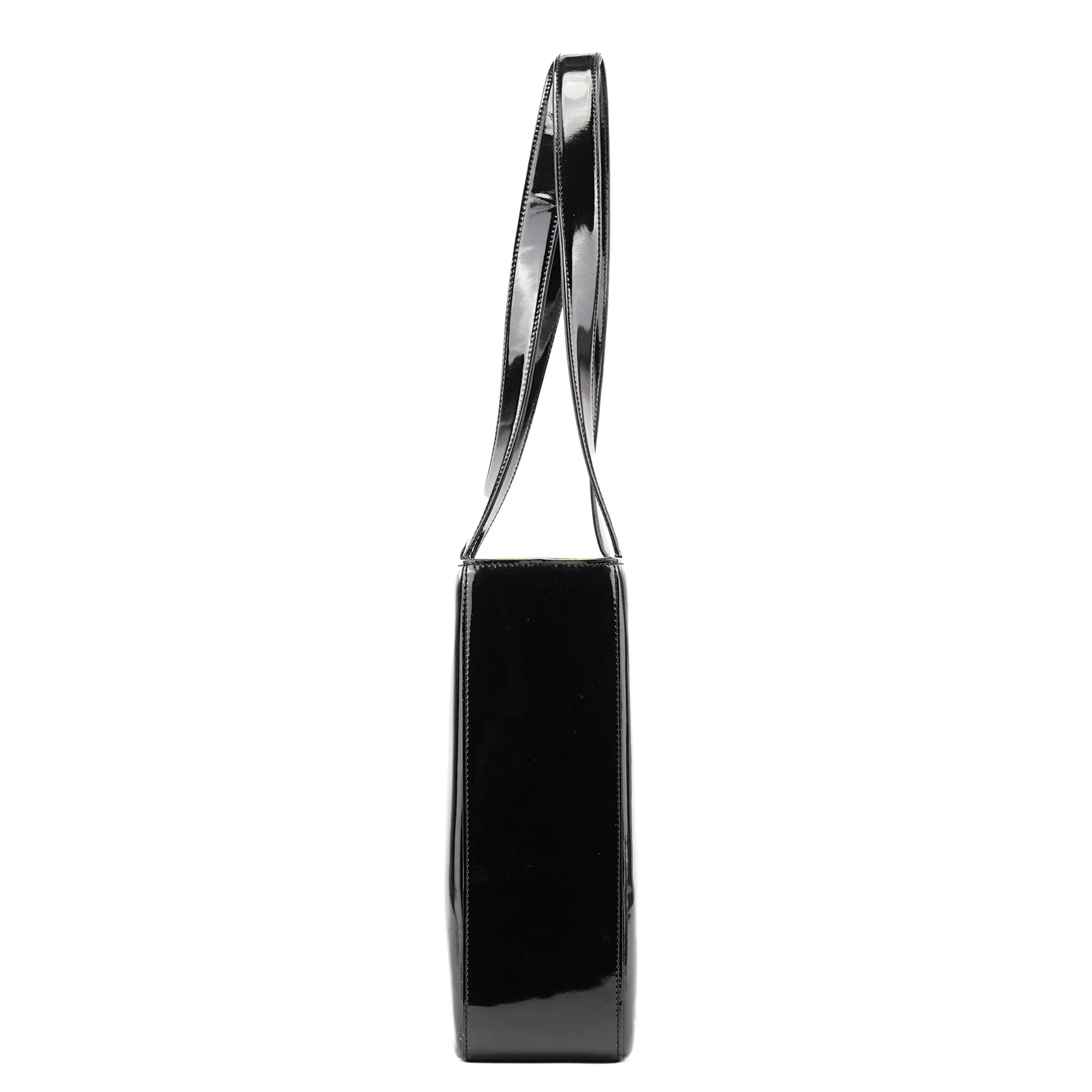 Black Patent Leather Logo Tote Bag