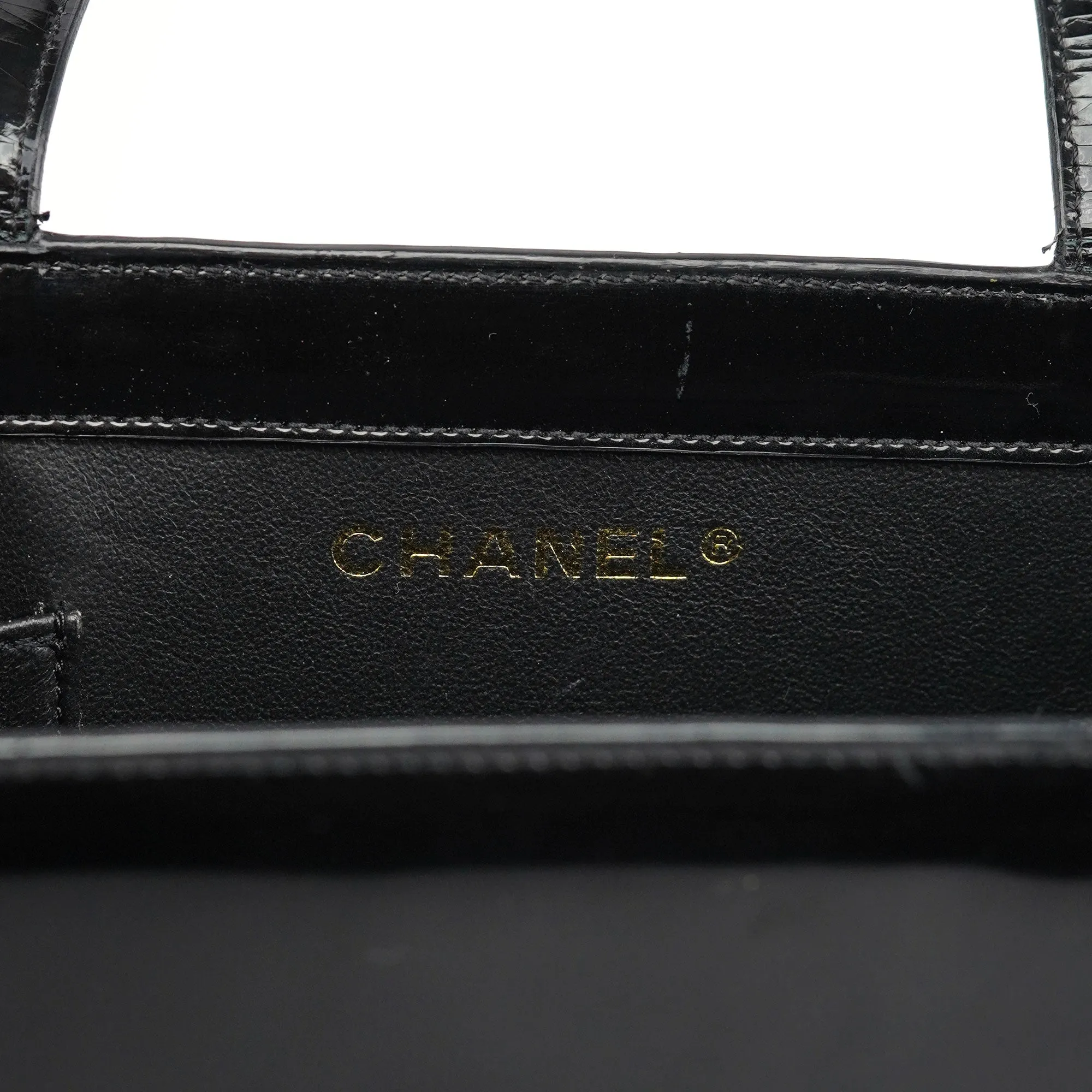 Black Patent Leather Logo Tote Bag