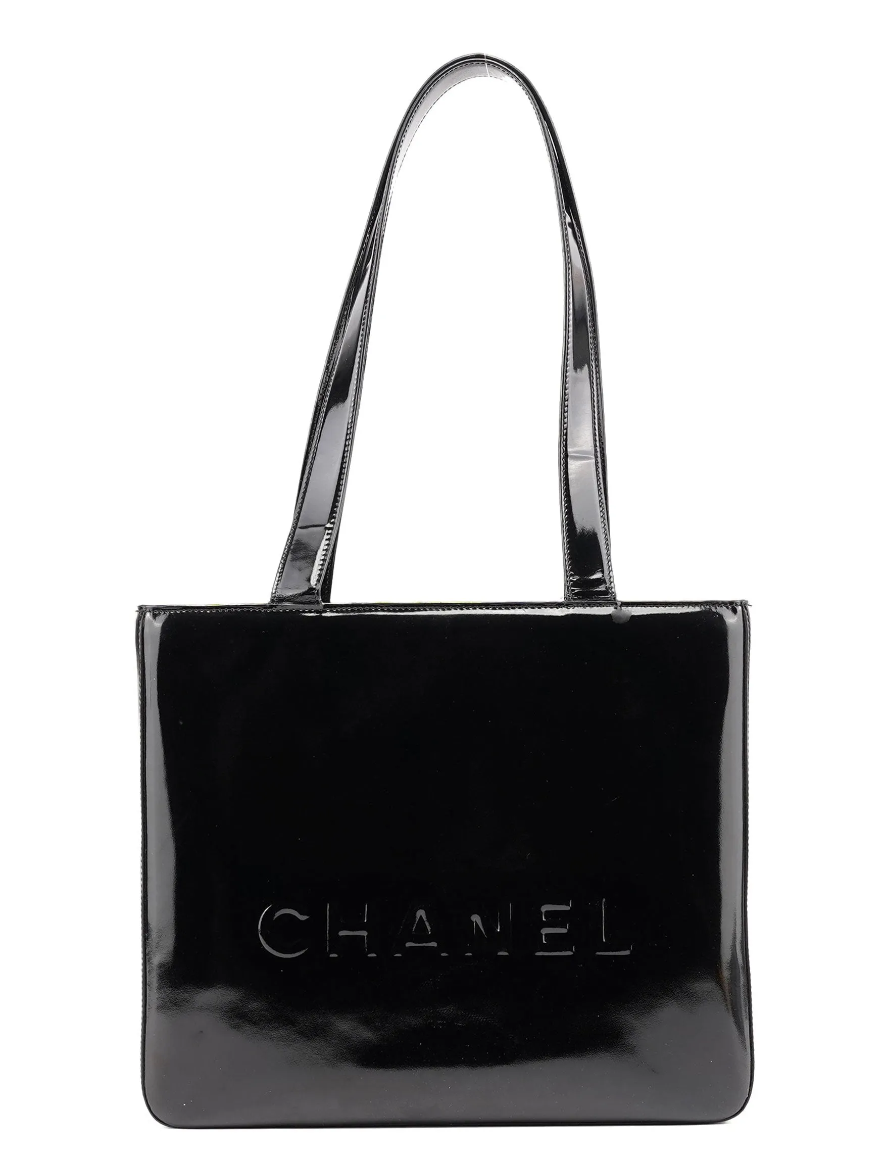 Black Patent Leather Logo Tote Bag