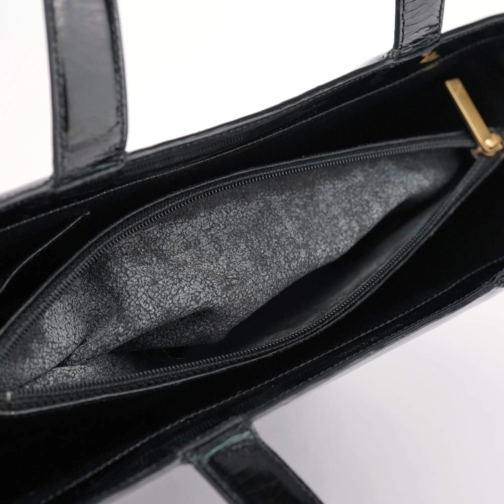 Black Patent Leather Logo Tote Bag