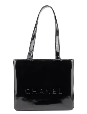 Black Patent Leather Logo Tote Bag