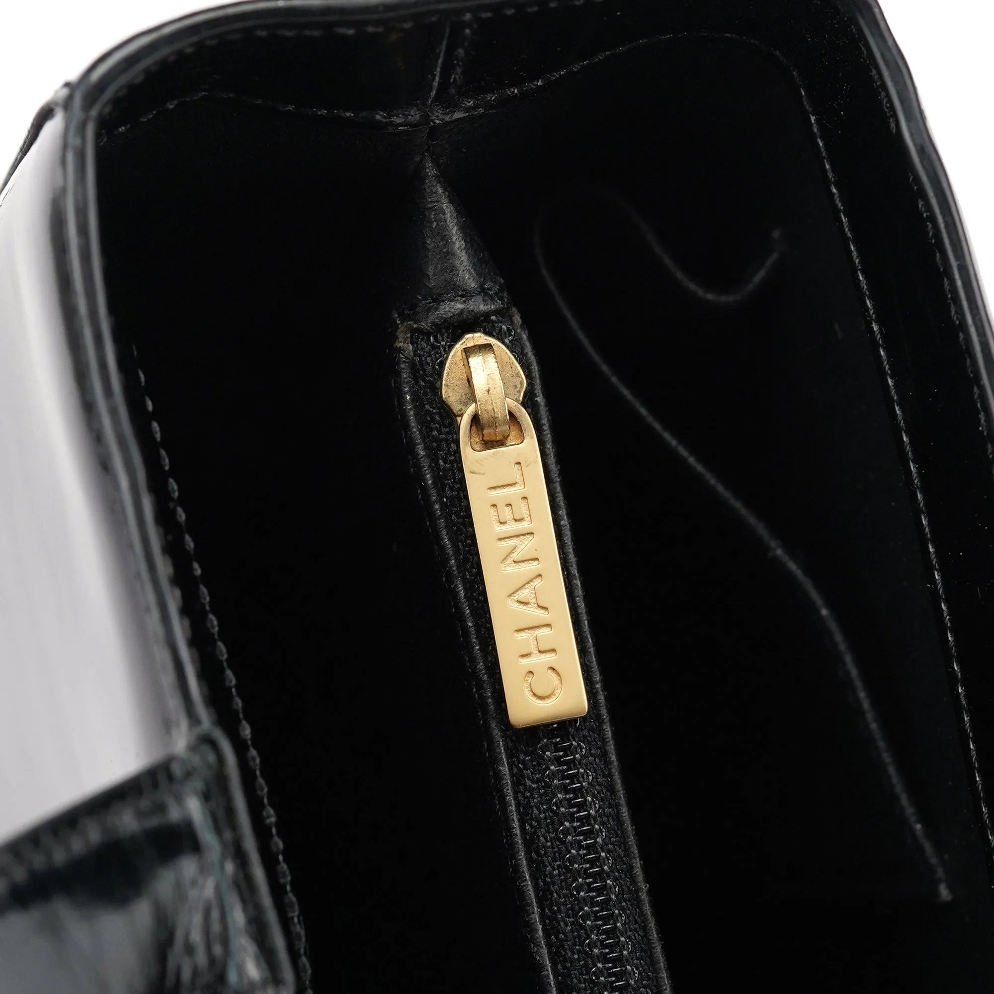 Black Patent Leather Logo Tote Bag