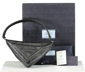Black Prada Triangle Leather Embossed Logo Mini-bag BNIB