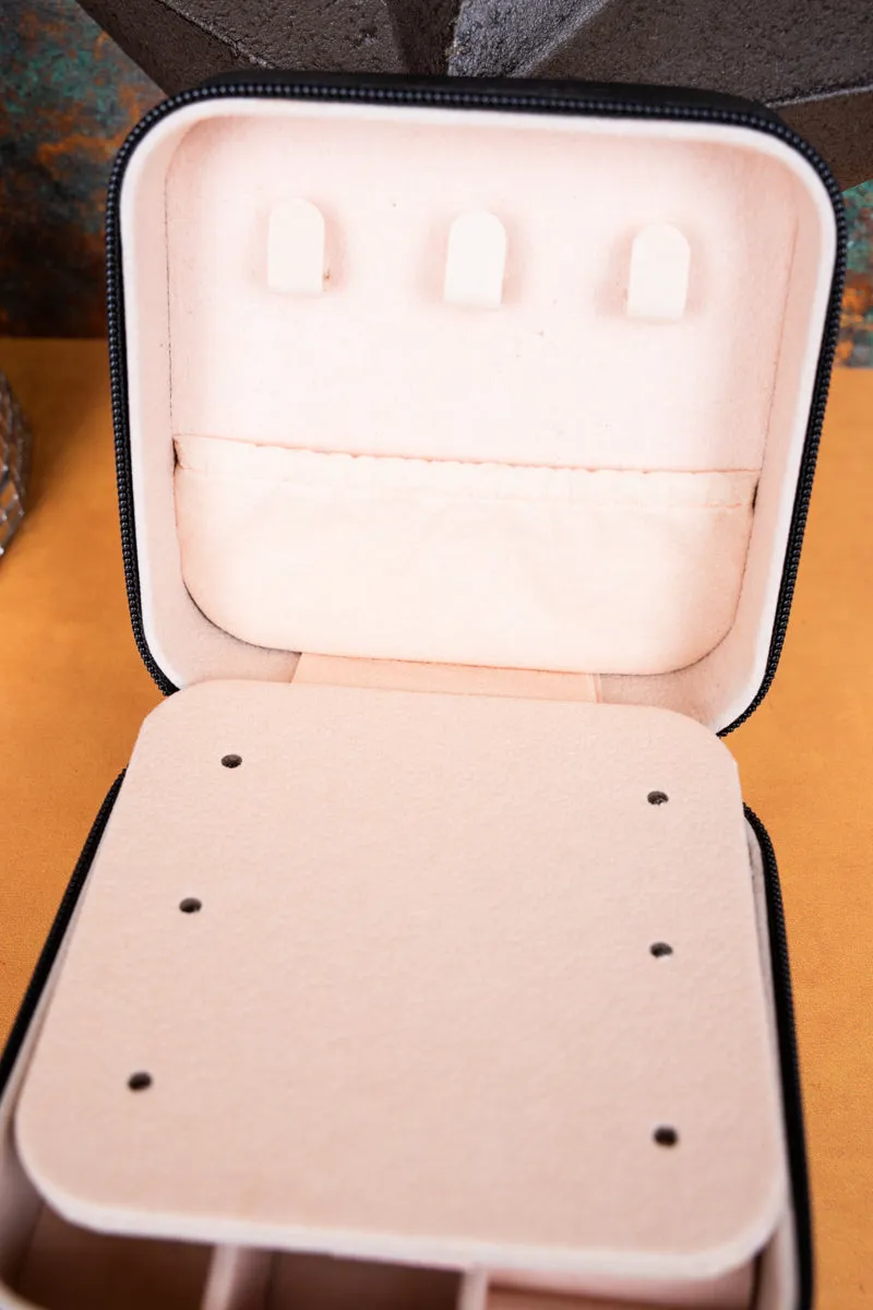 Black Silvertone Studded Small Travel Jewelry Box