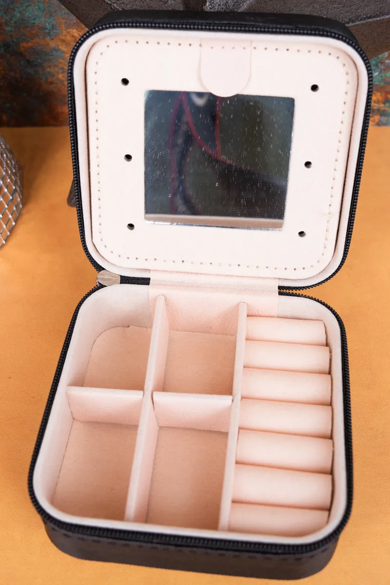 Black Silvertone Studded Small Travel Jewelry Box