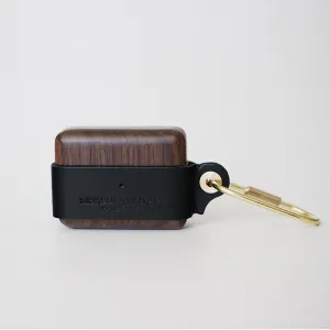 Black Wood Leather AirPods 1,2 Case with Clip Strap Leather Pro AirPods Case Airpod Case Cover