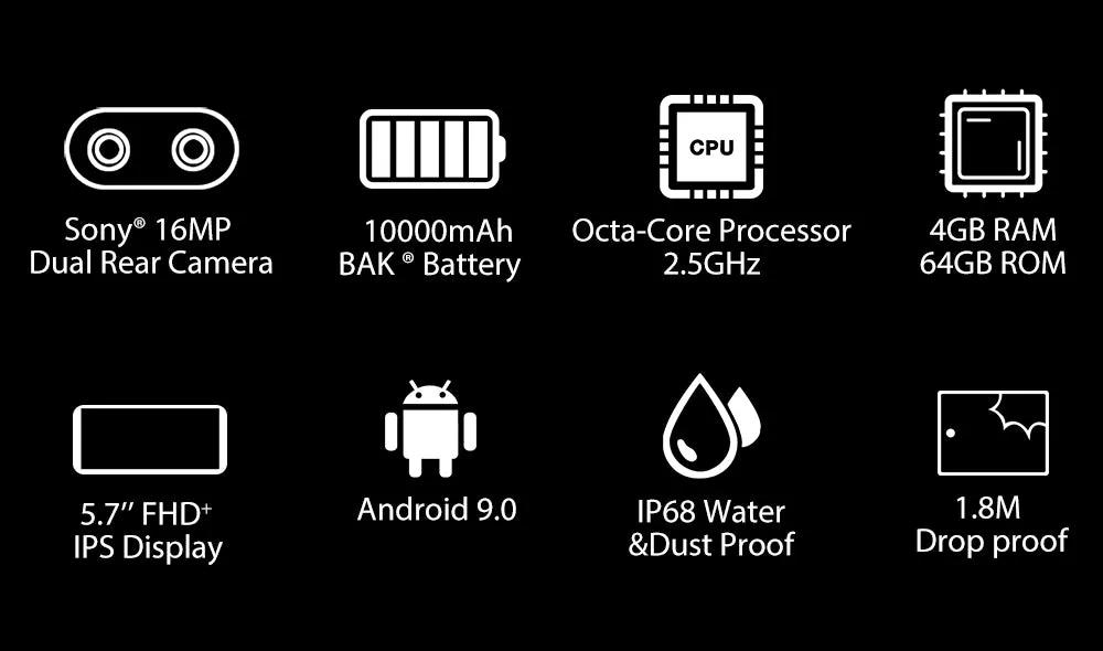 Blackview BV9500 Plus Smartphone 10000mAh IP68 Waterproof 5.7inch FHD 4GB   64GB Android 9.0 Mobile phone Black