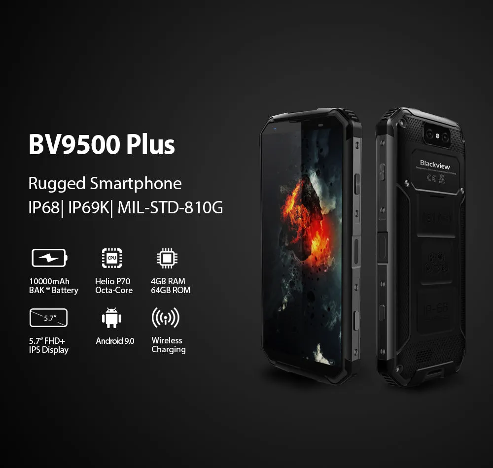 Blackview BV9500 Plus Smartphone 10000mAh IP68 Waterproof 5.7inch FHD 4GB   64GB Android 9.0 Mobile phone Black