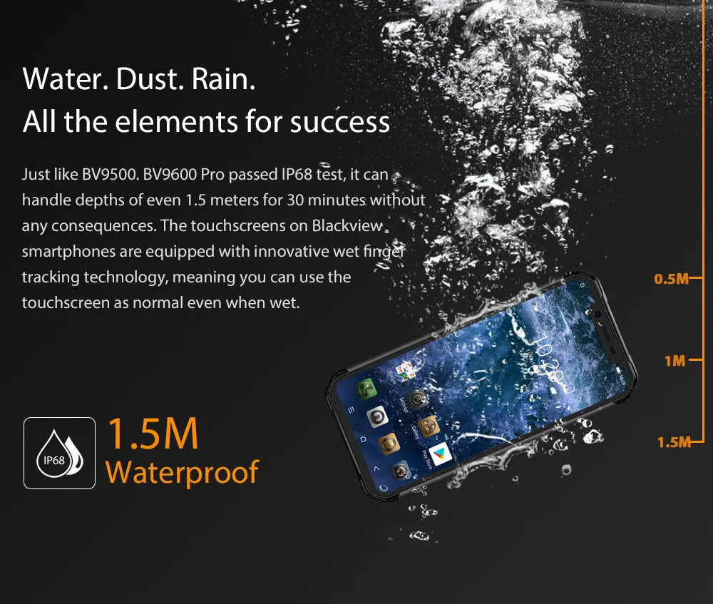 Blackview BV9600 Pro IP68 Waterproof Mobile Phone Helio P60 6GB   128GB 19:9 6.21"" FHD AMOLED NFC Android 8.1 5580mAh Black