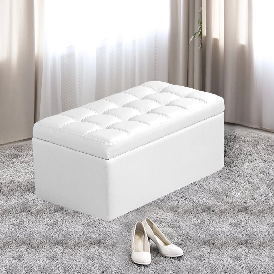 Blanket Box Storage Ottoman PU Leather Fabric Chest Toy Clothes Foot Stool Bed
