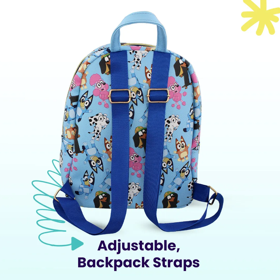 Bluey and friends Mini PU Leather Backpack Purse with Adjustable Straps 10 In