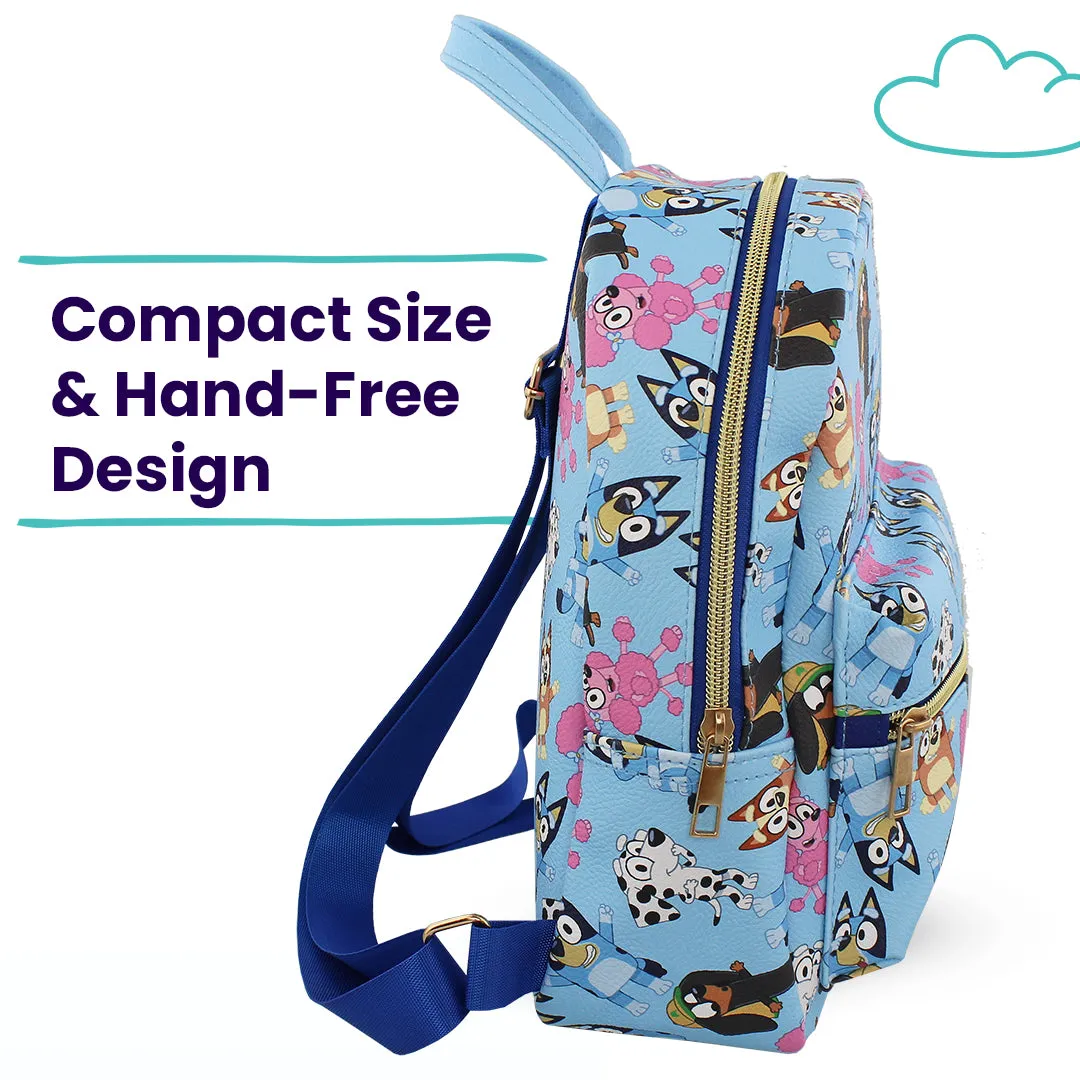 Bluey and friends Mini PU Leather Backpack Purse with Adjustable Straps 10 In