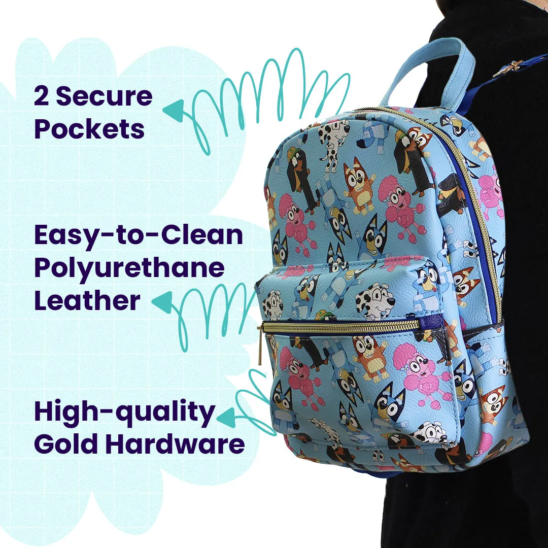 Bluey and friends Mini PU Leather Backpack Purse with Adjustable Straps 10 In