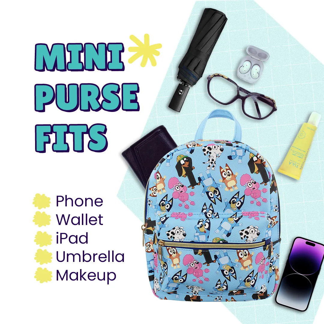 Bluey and friends Mini PU Leather Backpack Purse with Adjustable Straps 10 In