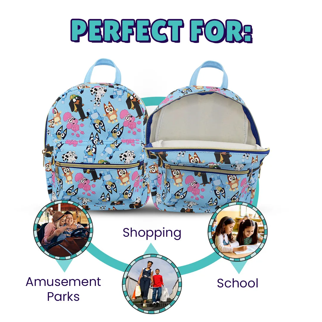 Bluey and friends Mini PU Leather Backpack Purse with Adjustable Straps 10 In
