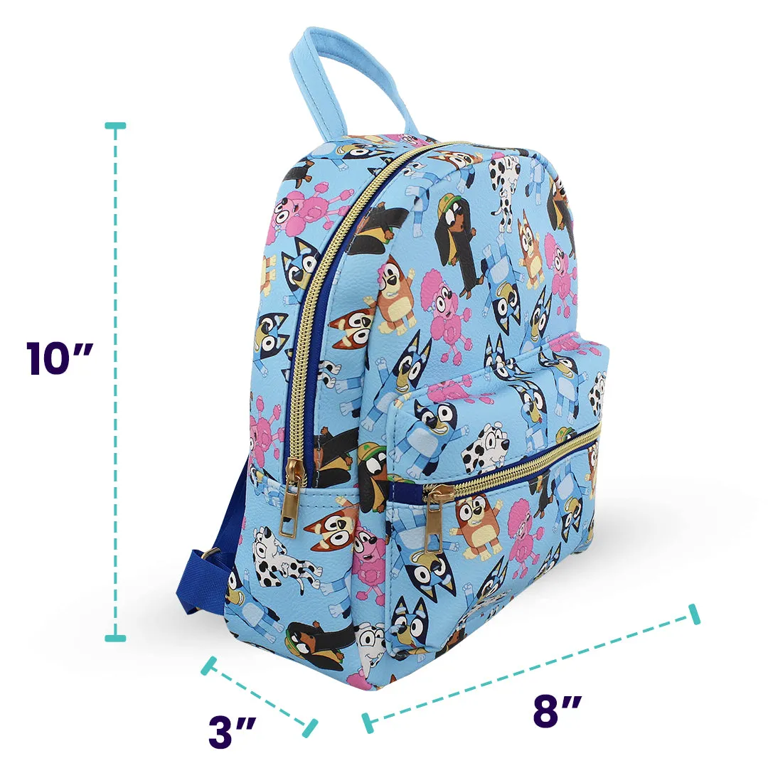 Bluey and friends Mini PU Leather Backpack Purse with Adjustable Straps 10 In