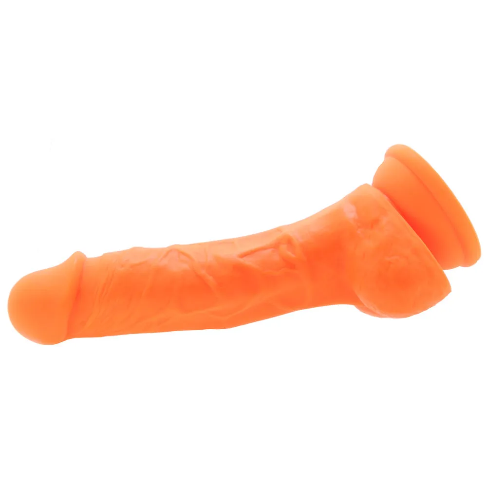 Blush Neo Elite 7.5 in. Silicone Dual Density Dildo with Balls & Suction Cup Neon Orange