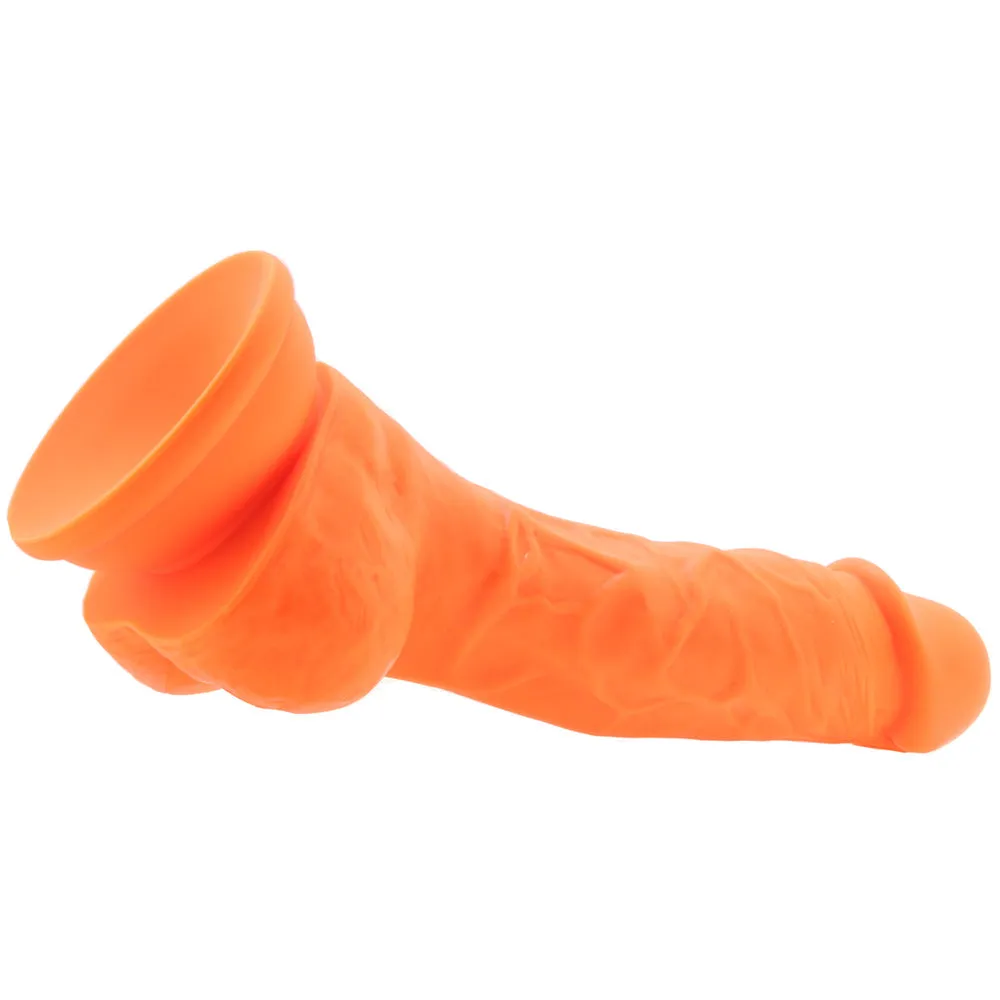 Blush Neo Elite 7.5 in. Silicone Dual Density Dildo with Balls & Suction Cup Neon Orange