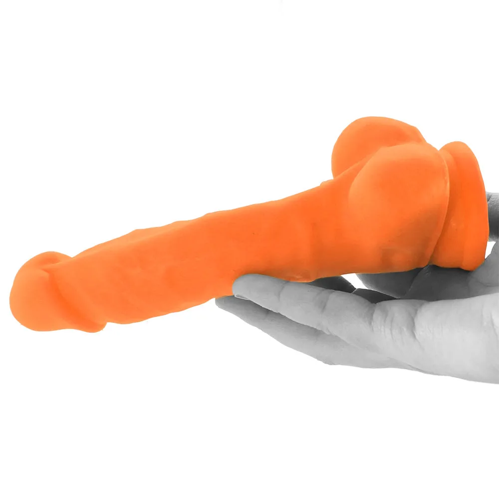 Blush Neo Elite 7.5 in. Silicone Dual Density Dildo with Balls & Suction Cup Neon Orange