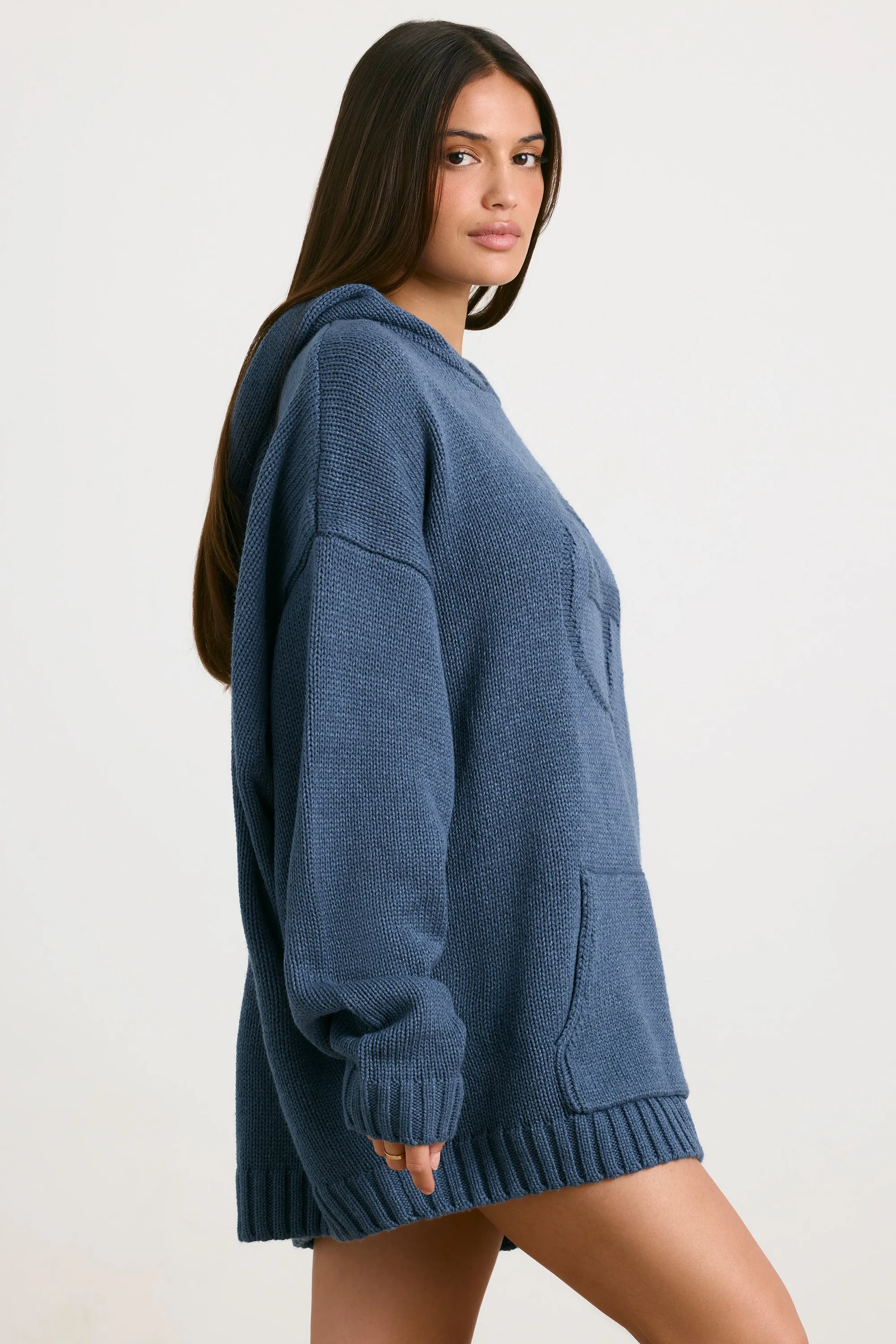 Boyfriend - Oversized Chunky Knit Hoodie in Washed Navy