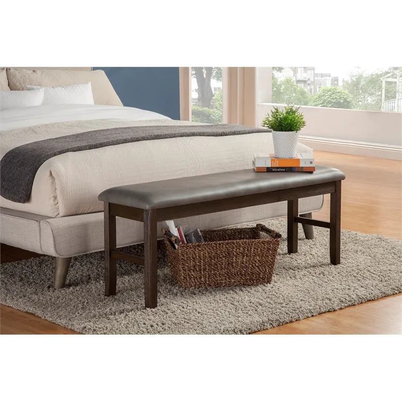 Brand new Alpine Furniture Emery Wood Bench in Walnut with faux grey leather seat! Retails $260 