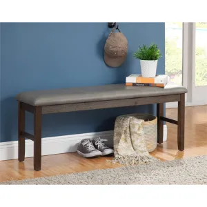 Brand new Alpine Furniture Emery Wood Bench in Walnut with faux grey leather seat! Retails $260 