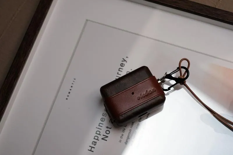Brown Wood Leather AirPods Pro Case with Clip Strap Brown Leather Pro AirPods Case Airpod Case Cover