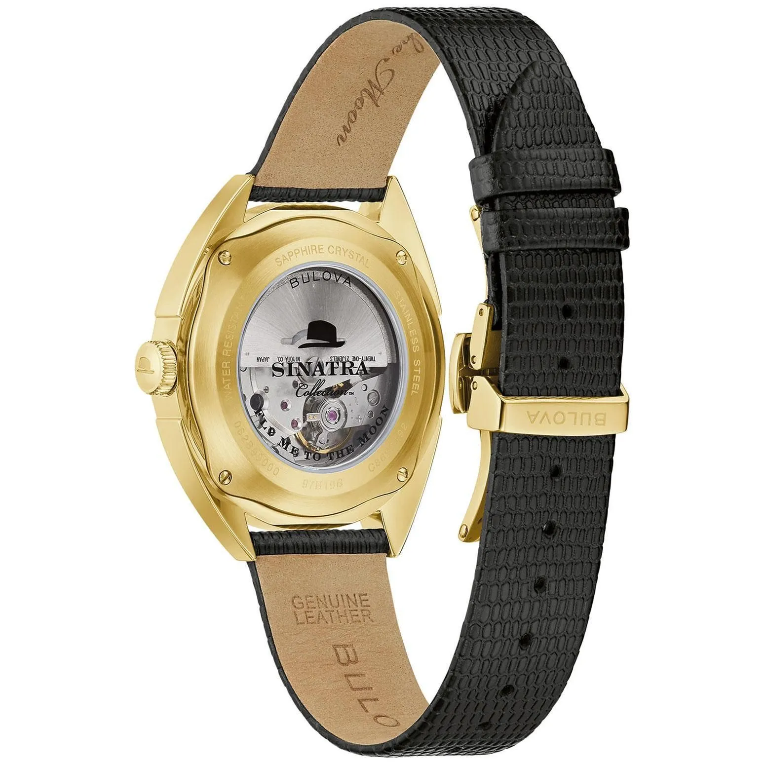 Bulova Men's Frank Sinatra 'Fly Me To The Moon' Black Leather Strap Watch 97B196