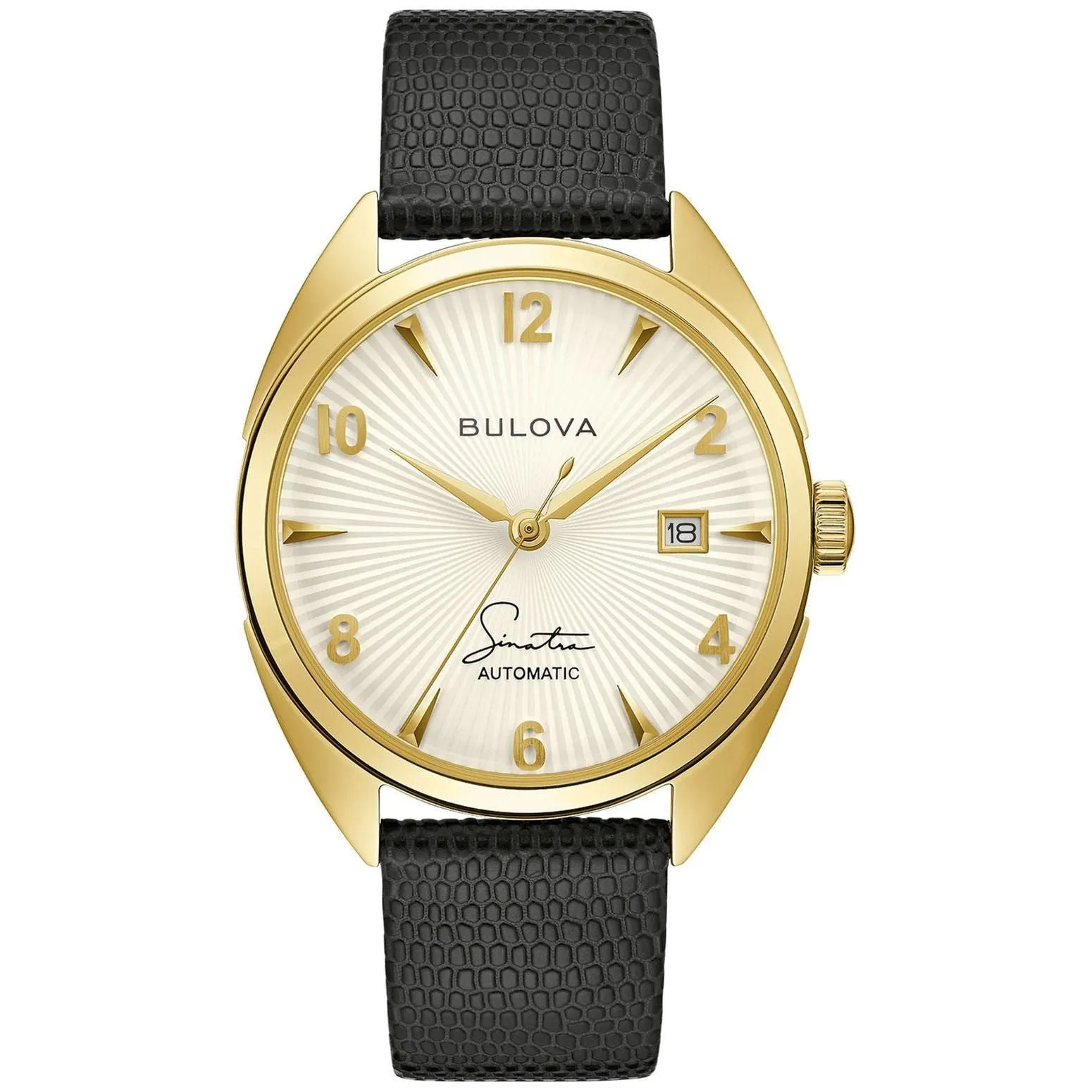 Bulova Men's Frank Sinatra 'Fly Me To The Moon' Black Leather Strap Watch 97B196