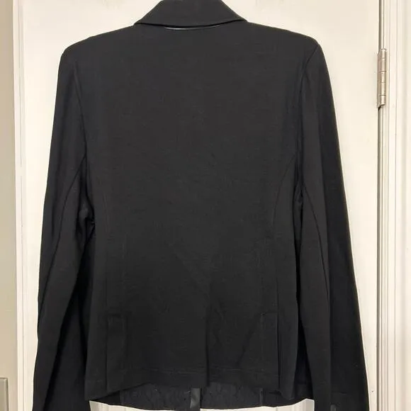 Cabi New Black Tudor Style 3376 Ponte Knit Blazer Jacket Faux Leather Trim  Lrg