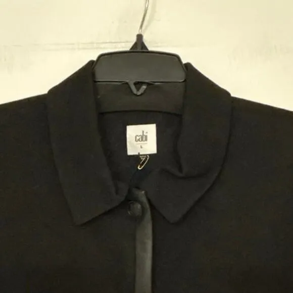 Cabi New Black Tudor Style 3376 Ponte Knit Blazer Jacket Faux Leather Trim  Lrg