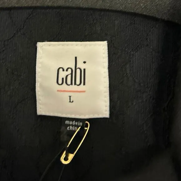 Cabi New Black Tudor Style 3376 Ponte Knit Blazer Jacket Faux Leather Trim  Lrg