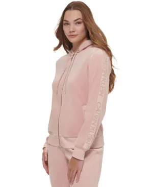 Calvin Klein Women's Faux Leather Trim Velour Hoodie M2XEP878