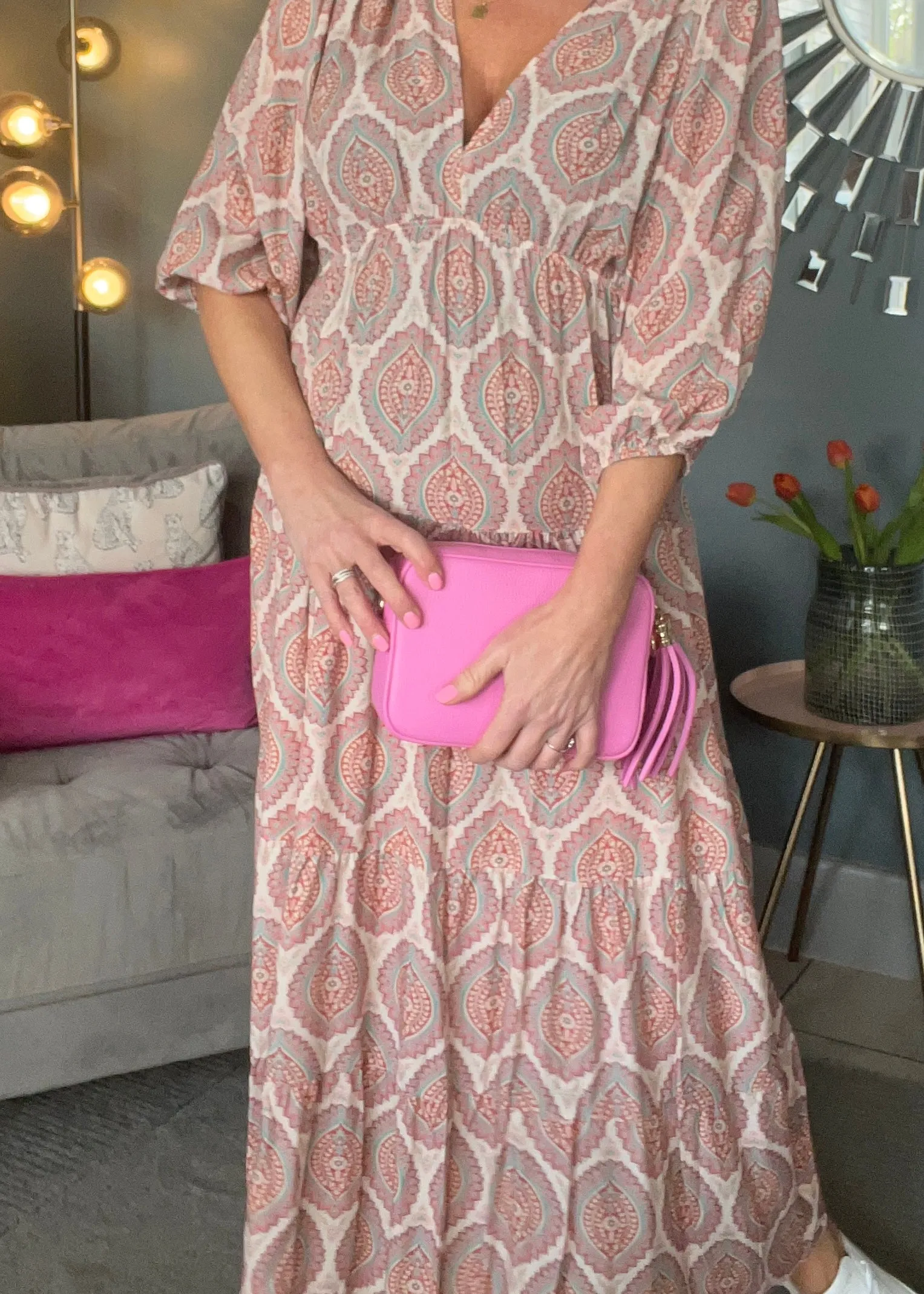 Candy Pink Leather Cross Body Tassel Bag