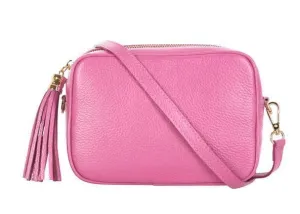 Candy Pink Leather Cross Body Tassel Bag