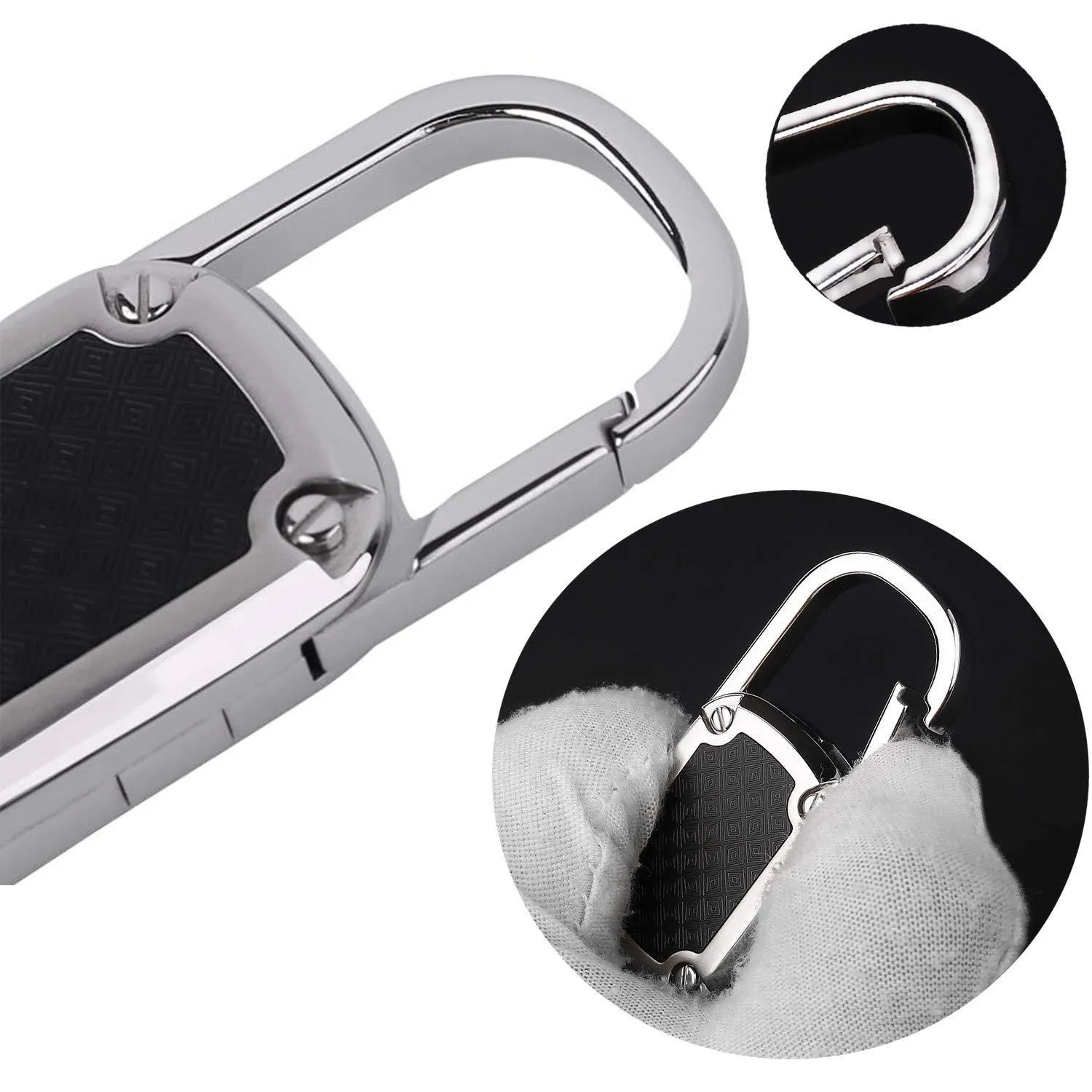 Car Key Chain Detachable Carabiner Key Chain Rings Stainless Steel Heavy Duty Leather Key Holder Organizer Home Car Keychain Clip Hook Best Gift for Business Men and Women with 4 Extra Key Rings