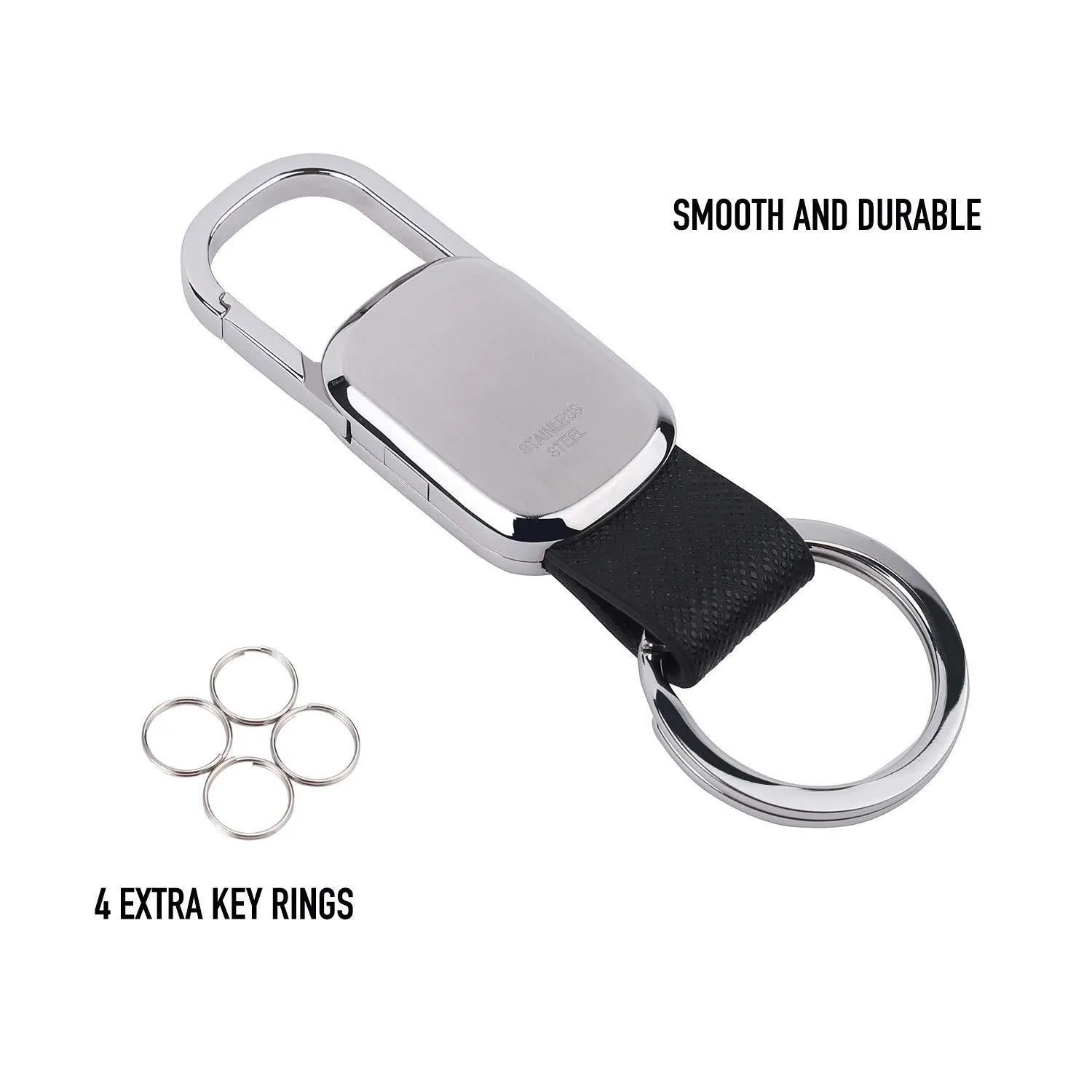Car Key Chain Detachable Carabiner Key Chain Rings Stainless Steel Heavy Duty Leather Key Holder Organizer Home Car Keychain Clip Hook Best Gift for Business Men and Women with 4 Extra Key Rings