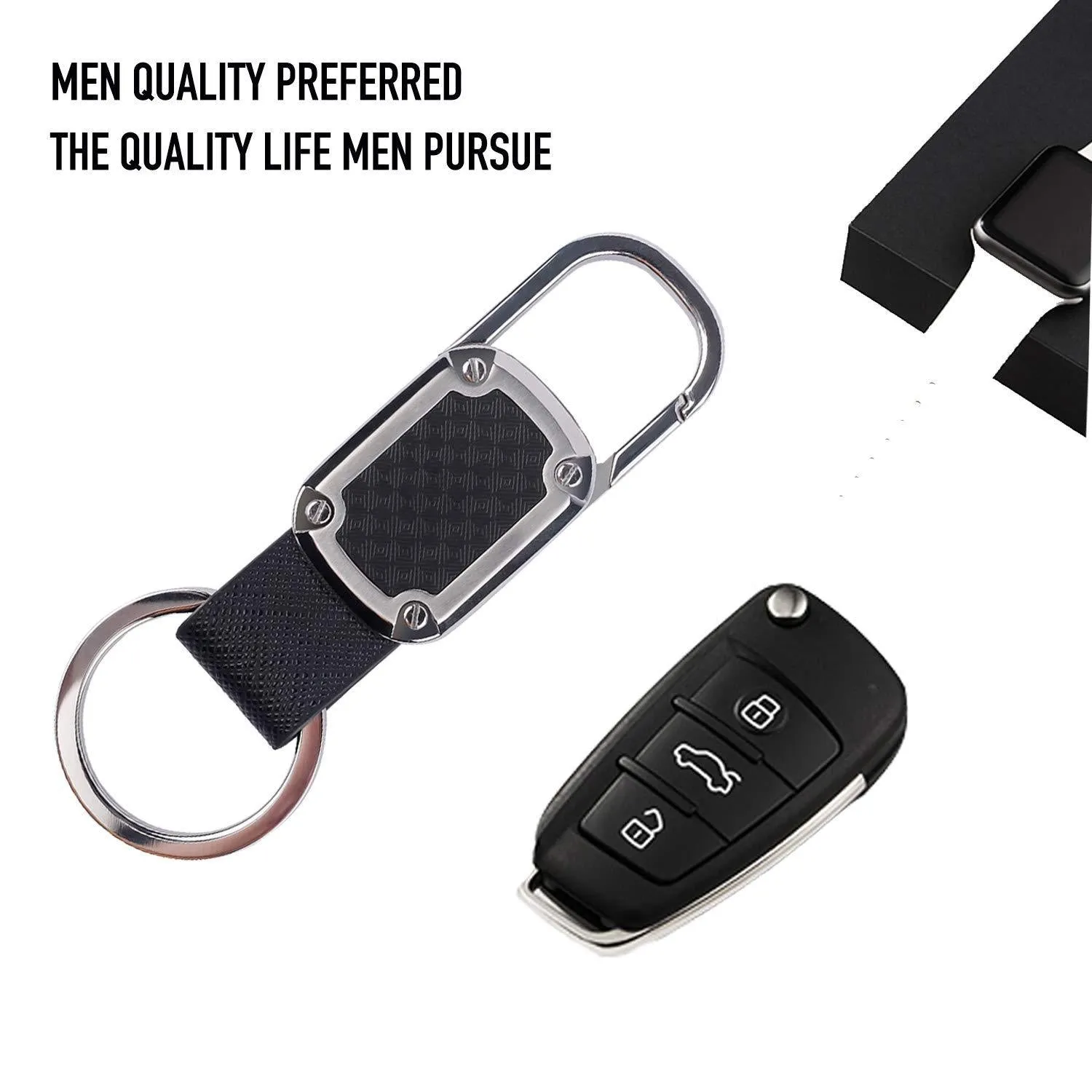 Car Key Chain Detachable Carabiner Key Chain Rings Stainless Steel Heavy Duty Leather Key Holder Organizer Home Car Keychain Clip Hook Best Gift for Business Men and Women with 4 Extra Key Rings