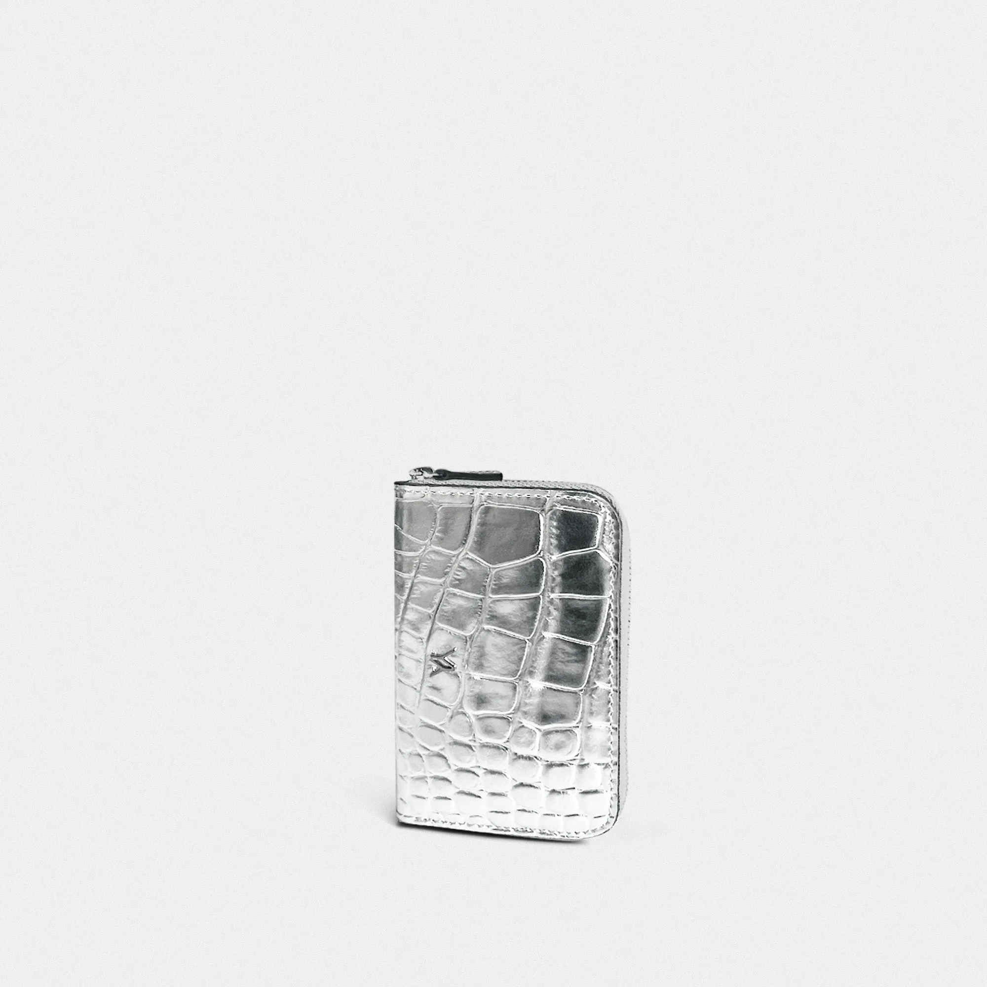 Card holder embossed croc silver
