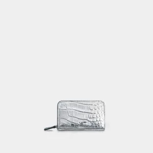 Card holder embossed croc silver