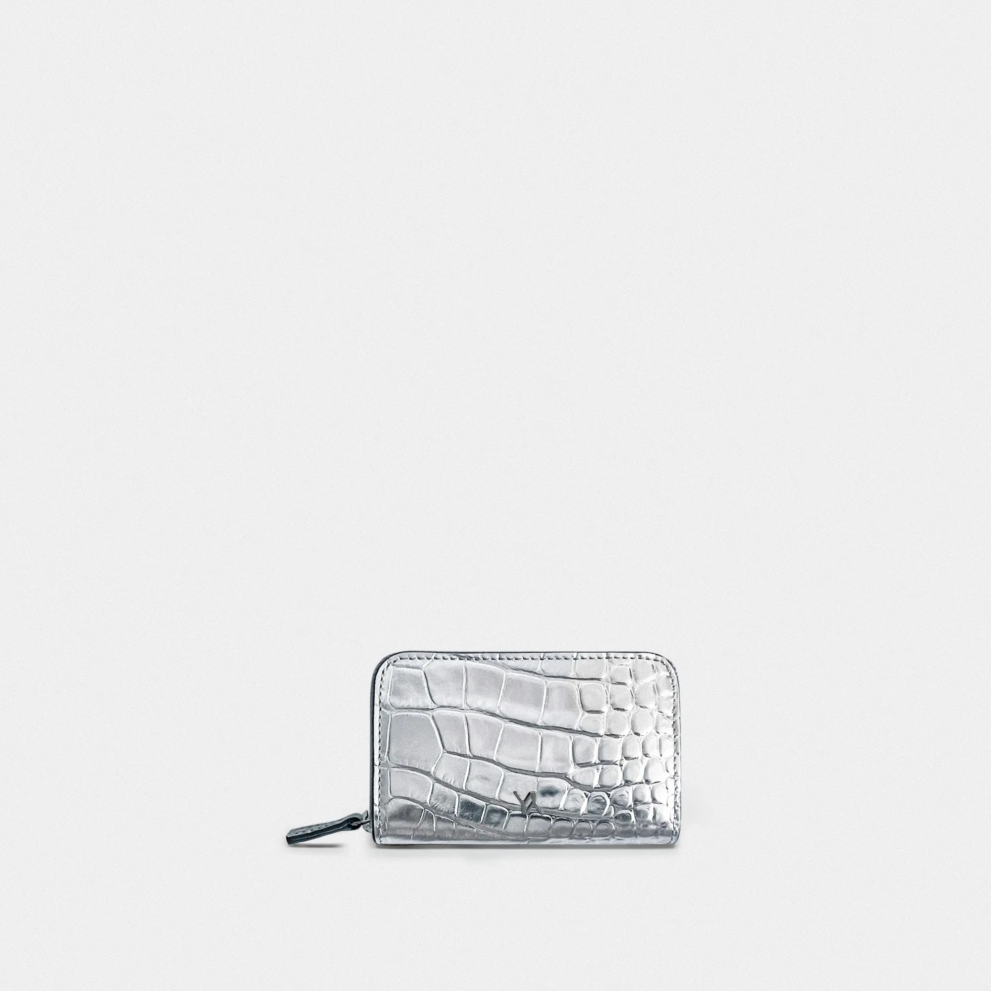 Card holder embossed croc silver