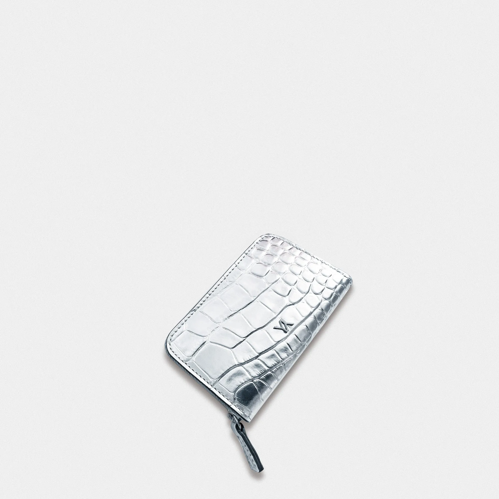 Card holder embossed croc silver