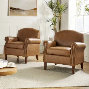 Cashel 31" W Faux Leather Armchair（Set of 2) Lark Manor™ Leather Type: Camel Faux Leather