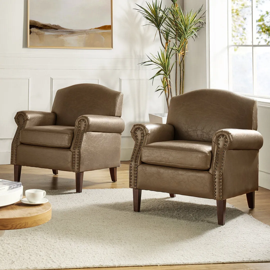 Cashel 31" W Faux Leather Armchair（Set of 2) Lark Manor™ Leather Type: Taupe Faux Leather