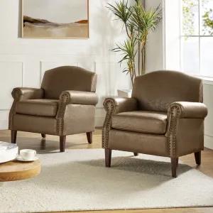 Cashel 31" W Faux Leather Armchair（Set of 2) Lark Manor™ Leather Type: Taupe Faux Leather
