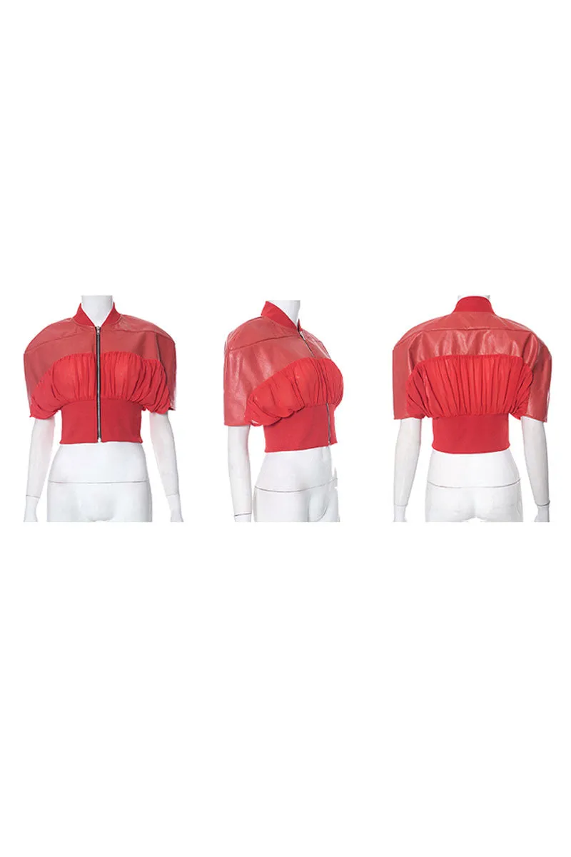 CG0481 Vegan Leather Short Sleeve Jacket