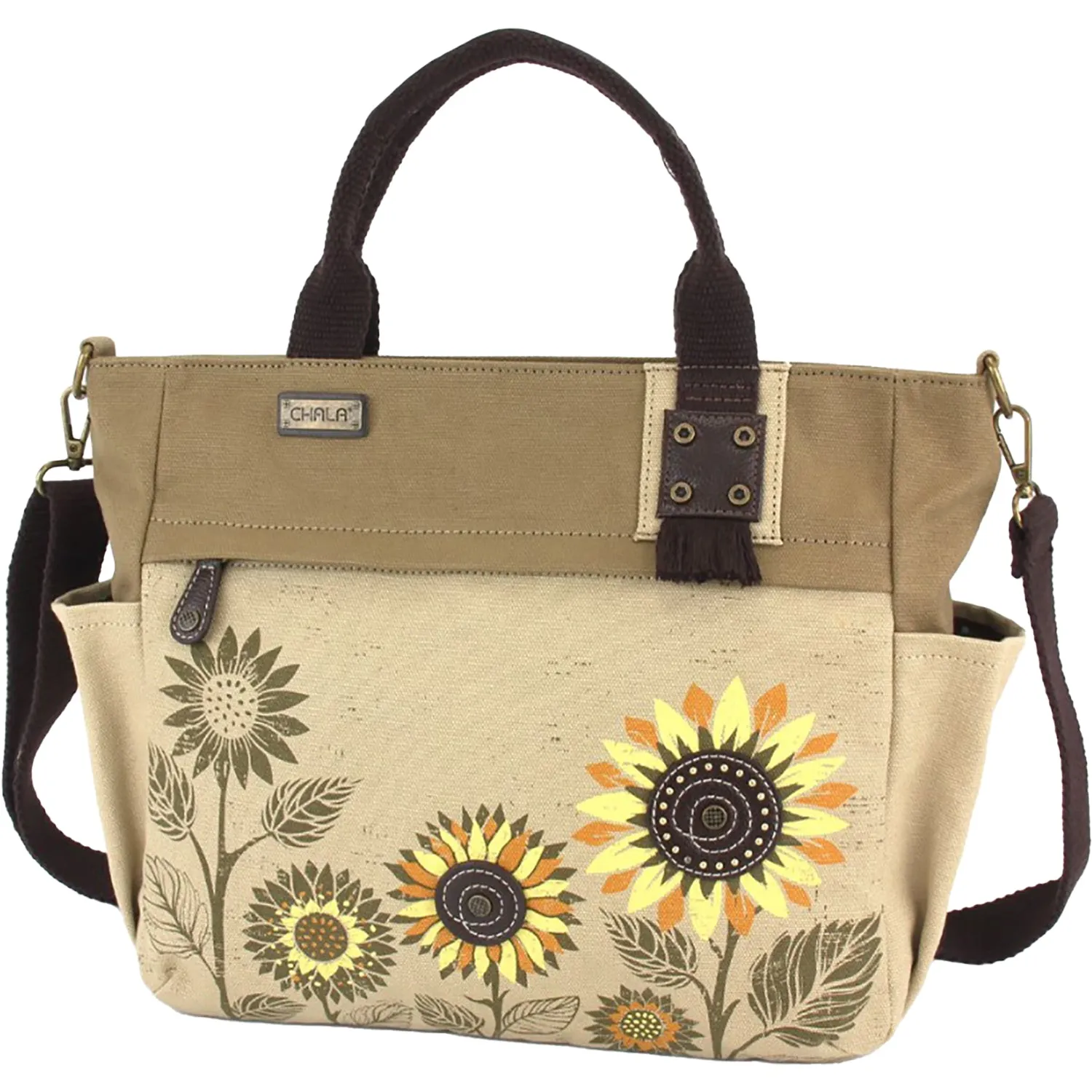 Chala Sunflower Canvas Print Pocket Tote Sand